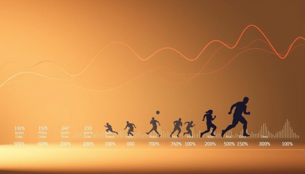 A vibrant, data-driven visualization of sports betting volatility. In the foreground, a range of betting odds and payouts are displayed in a clean, minimalist style - from low-risk, consistent returns to high-stakes, high-reward options. The middle ground showcases various sports disciplines, each represented by an iconic symbol or silhouette, highlighting the diverse betting opportunities. The background features a dynamic, abstract pattern of fluctuating lines and curves, conveying the inherent volatility and unpredictability of sports betting. The overall composition is enhanced by a warm, neutral lighting scheme and a subtle, muted color palette, creating a sense of professionalism and authority. The resulting image provides a comprehensive, visually engaging overview of the varying risk-reward profiles within the sports betting landscape.