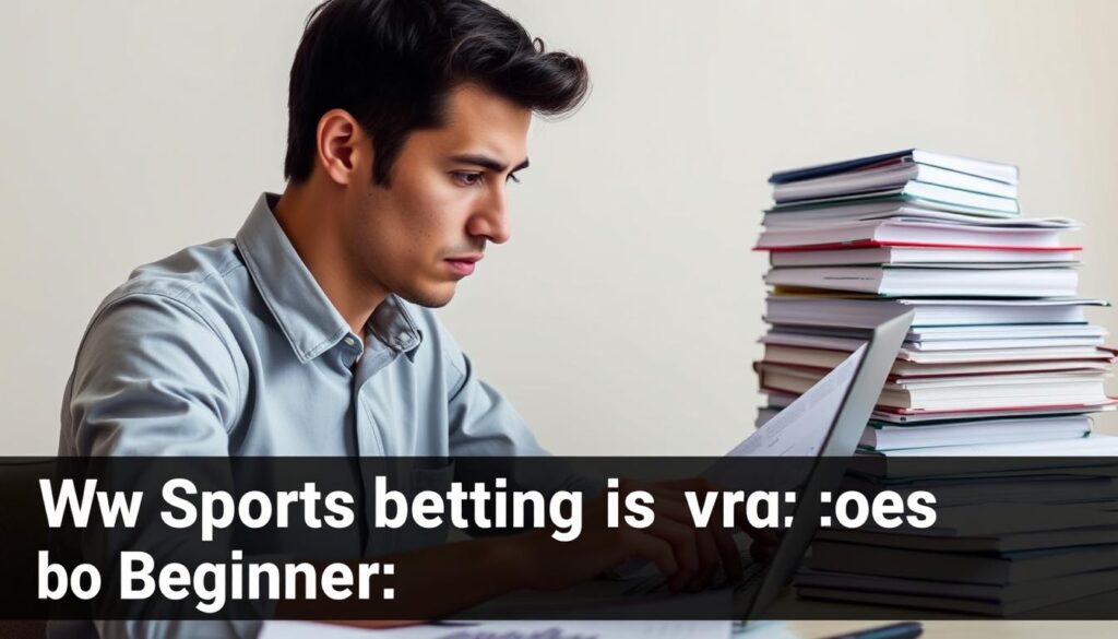 A serene, well-lit scene of a person carefully studying financial charts and graphs on a laptop, surrounded by stacks of books and papers, conveying a sense of responsibility and mindfulness in their approach to sports betting. The individual's expression is pensive, with a focused gaze, suggesting a thoughtful, analytical decision-making process. The background is clean and uncluttered, with muted tones that create a calming atmosphere, emphasizing the importance of a disciplined, rational approach to sports betting as a beginner.