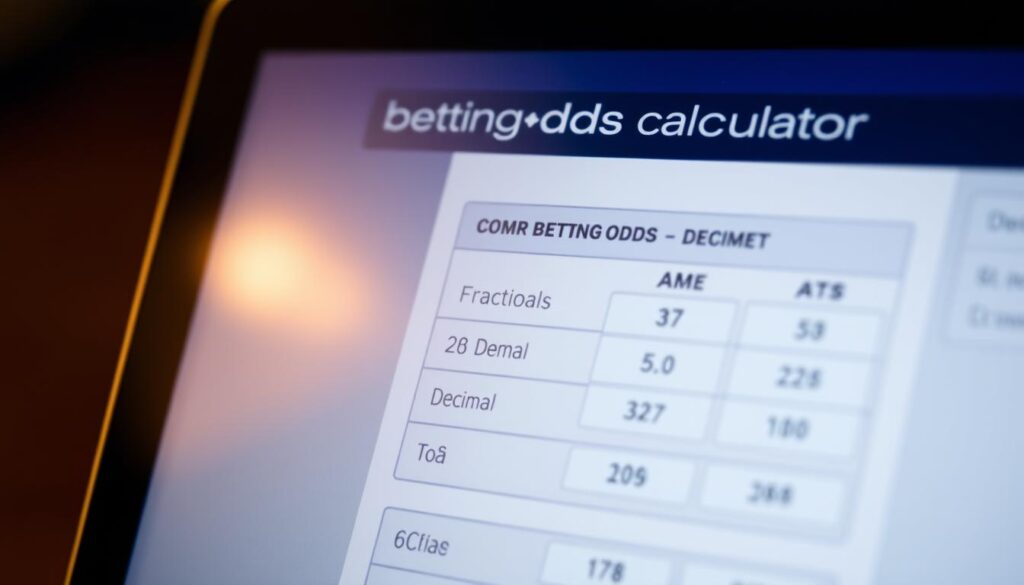 A close-up shot of a betting odds calculator display, showcasing simple and straightforward UI design. The screen shows a clear breakdown of common betting odds formats, including fractional, decimal, and American styles, presented in a user-friendly manner. The calculator is set against a neutral, slightly blurred background, creating a sense of focus on the essential information. Soft, warm lighting illuminates the display, giving it a welcoming and accessible feel, ideal for beginners navigating the world of sports betting. The overall composition conveys a sense of clarity, guidance, and ease of use, reflecting the section's focus on the utility of betting calculators for newcomers to the field.